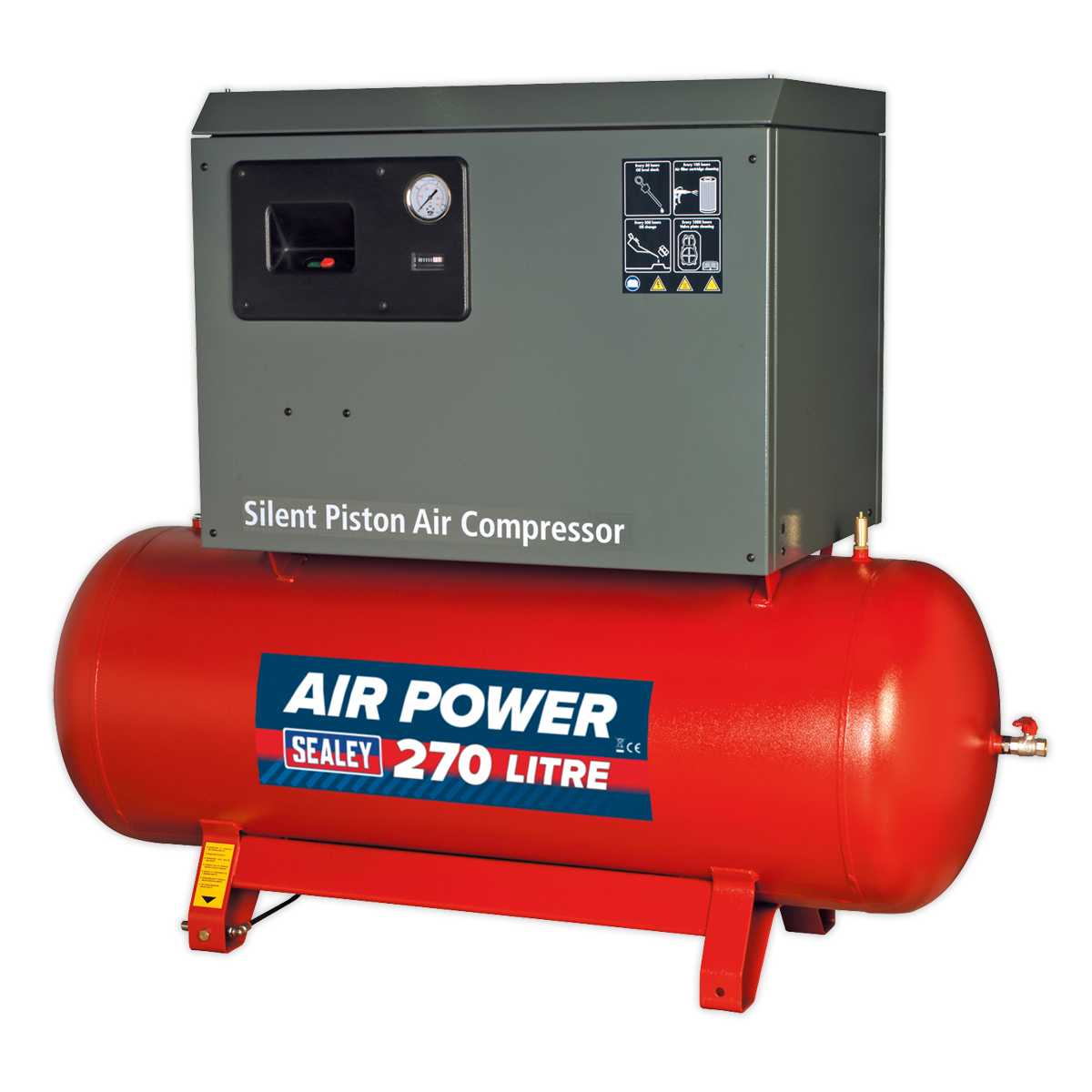 270L Low Noise Belt Drive Air Compressor with Cast Cylinders 5.5hp 3ph 2-Stage