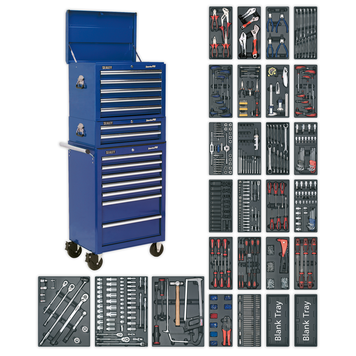Superline PRO® Tool Chest Combination 14 Drawer with 1179pc Tool Kit - Blue
