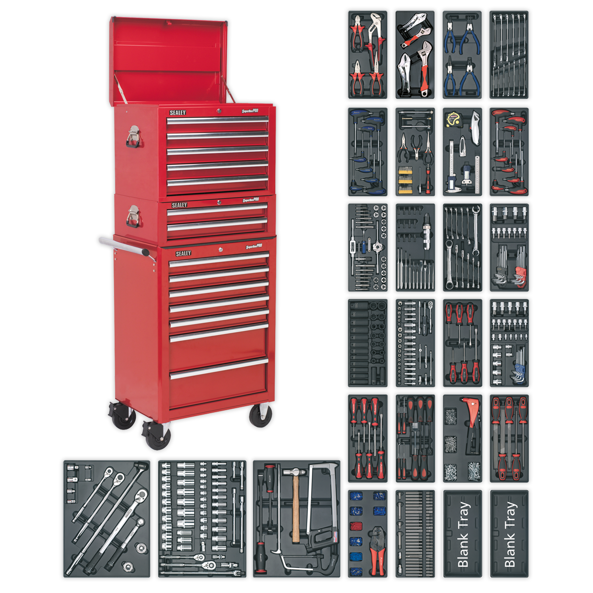 Superline PRO® Tool Chest Combination 14 Drawer with 1179pc Tool Kit - Red