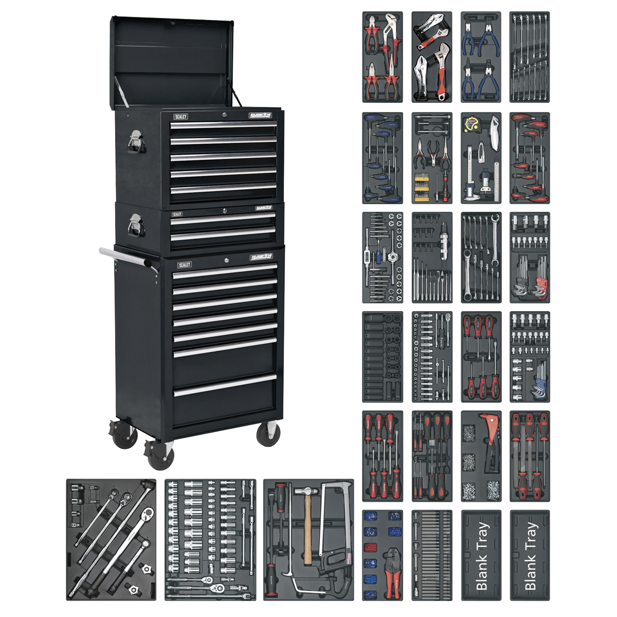 Superline PRO® Tool Chest Combination 14 Drawer with 1179pc Tool Kit - Black