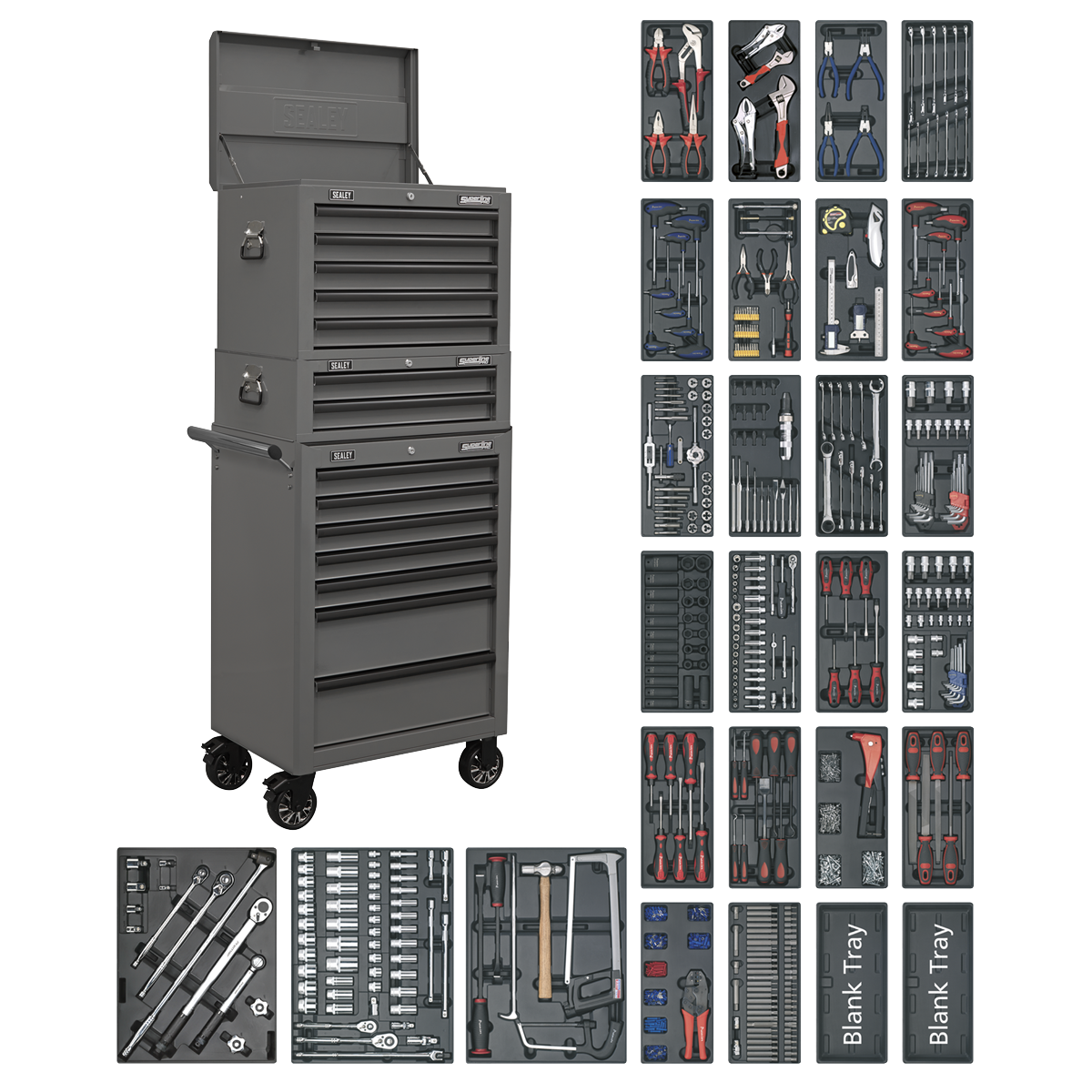 Superline PRO® Tool Chest Combination 14 Drawer with 1179pc Tool Kit - Grey
