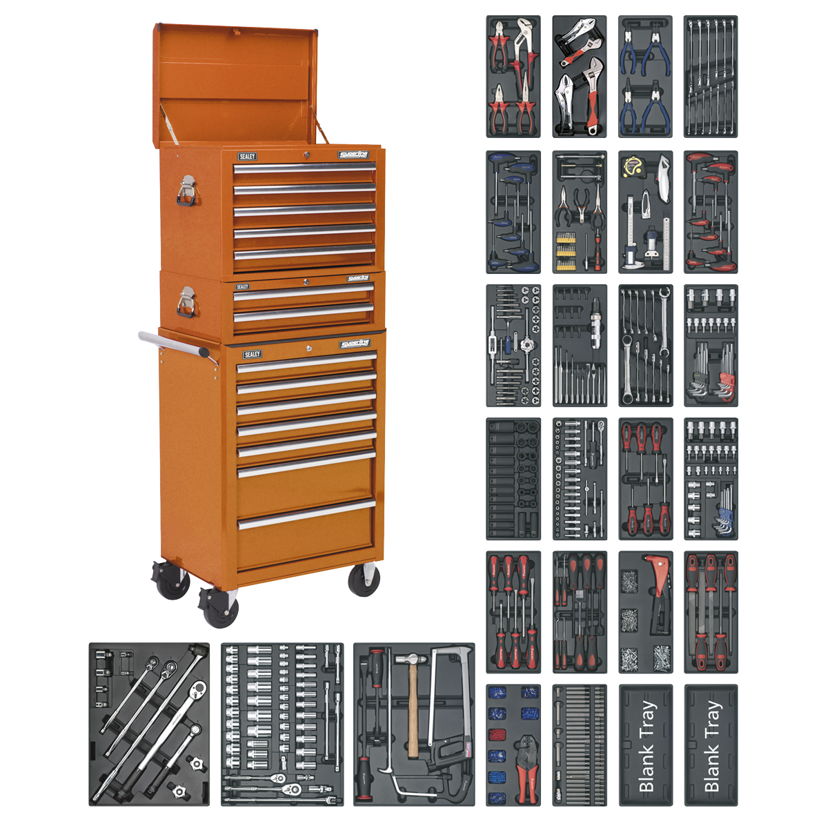 Superline PRO® Tool Chest Combination 14 Drawer with 1179pc Tool Kit - Orange