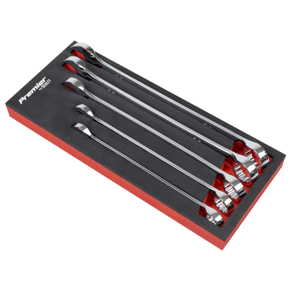 Sealey AK6329 Premier 5 Piece Chrome Vanadium Steel Jumbo Combination Wrench Spanner Tool Set