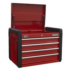 Sealey AP3401 Superline Pro 4 Drawer Top Tool Chest Storage Box with Ball Bearing Slides Red