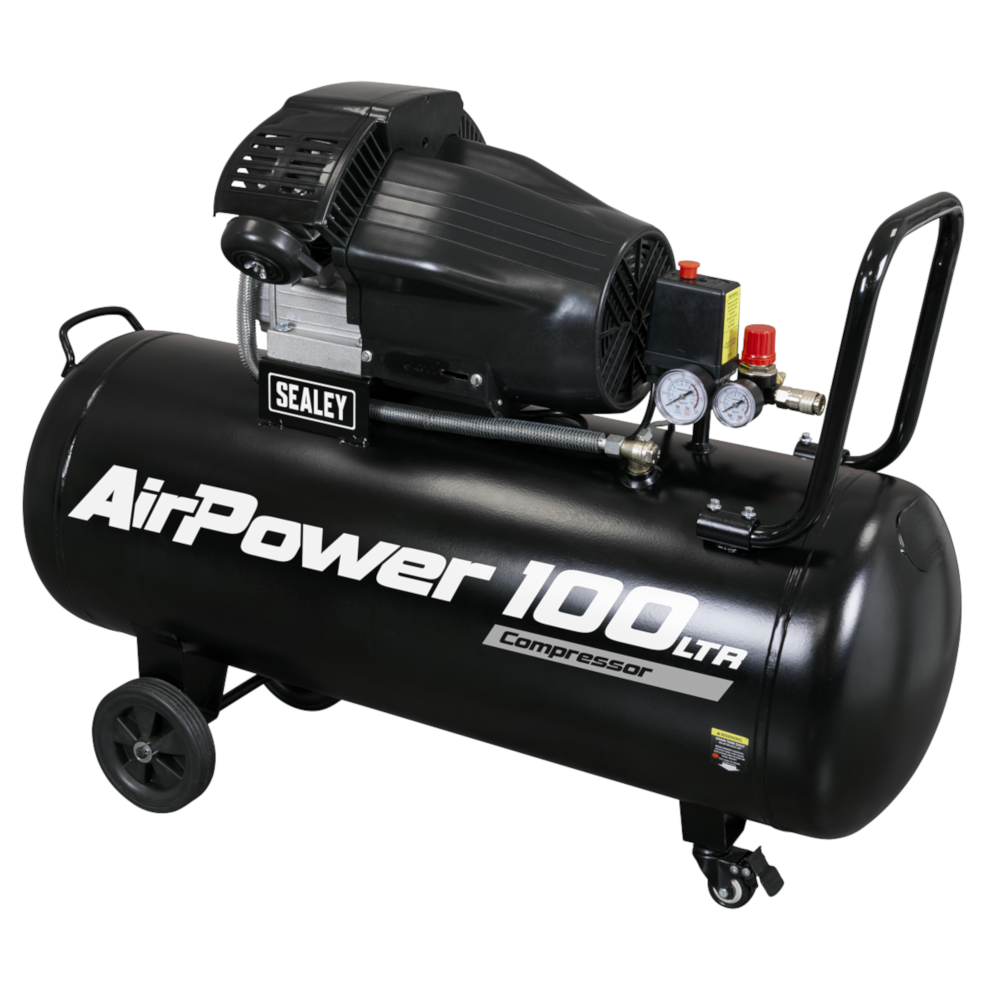 Sealey SAC10030VA Direct Drive V-Twin Air Compressor with Wheels, 100 Litre, 3hp 2.2kW 230V
