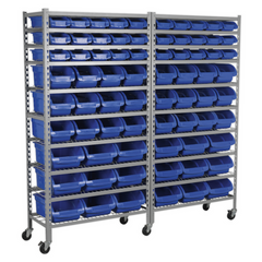 Sealey TPS72 Mobile Bin Steel Racking Parts Storage Container System with 72 Bins