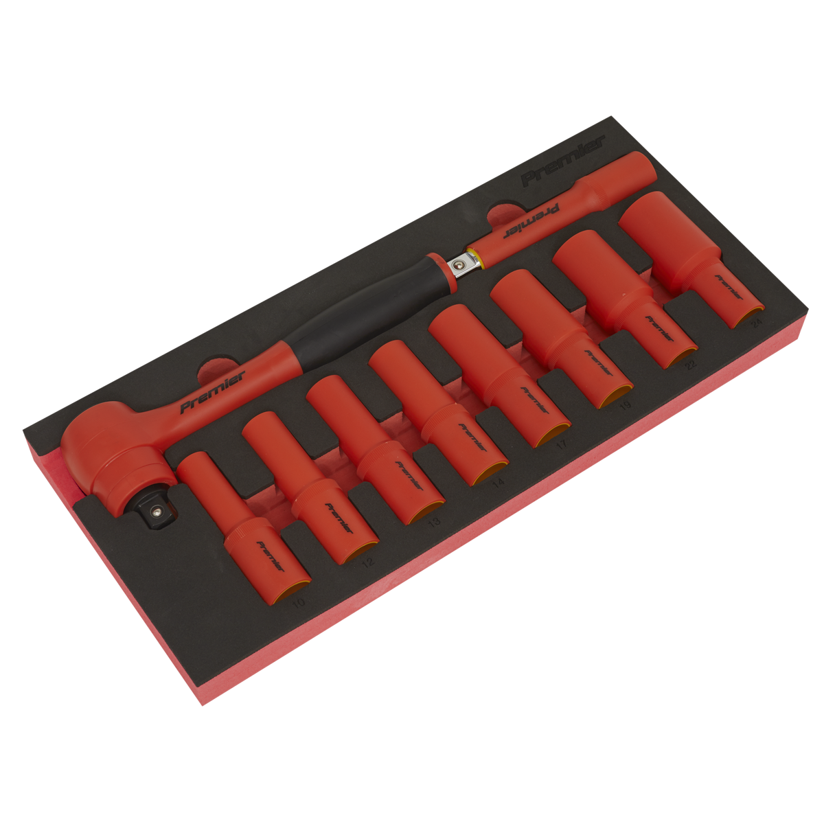 Premier Insulated Socket Set with Tool Tray 1/2"Sq Drive 10pc - VDE Approved