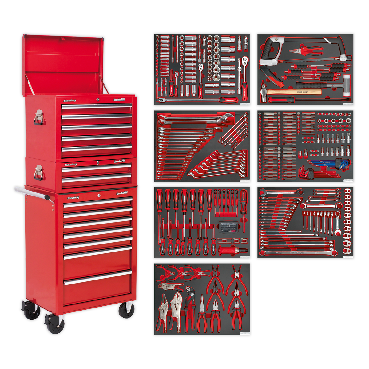 Superline PRO® Tool Chest Combination 14 Drawer with 446pc Tool Kit - Red