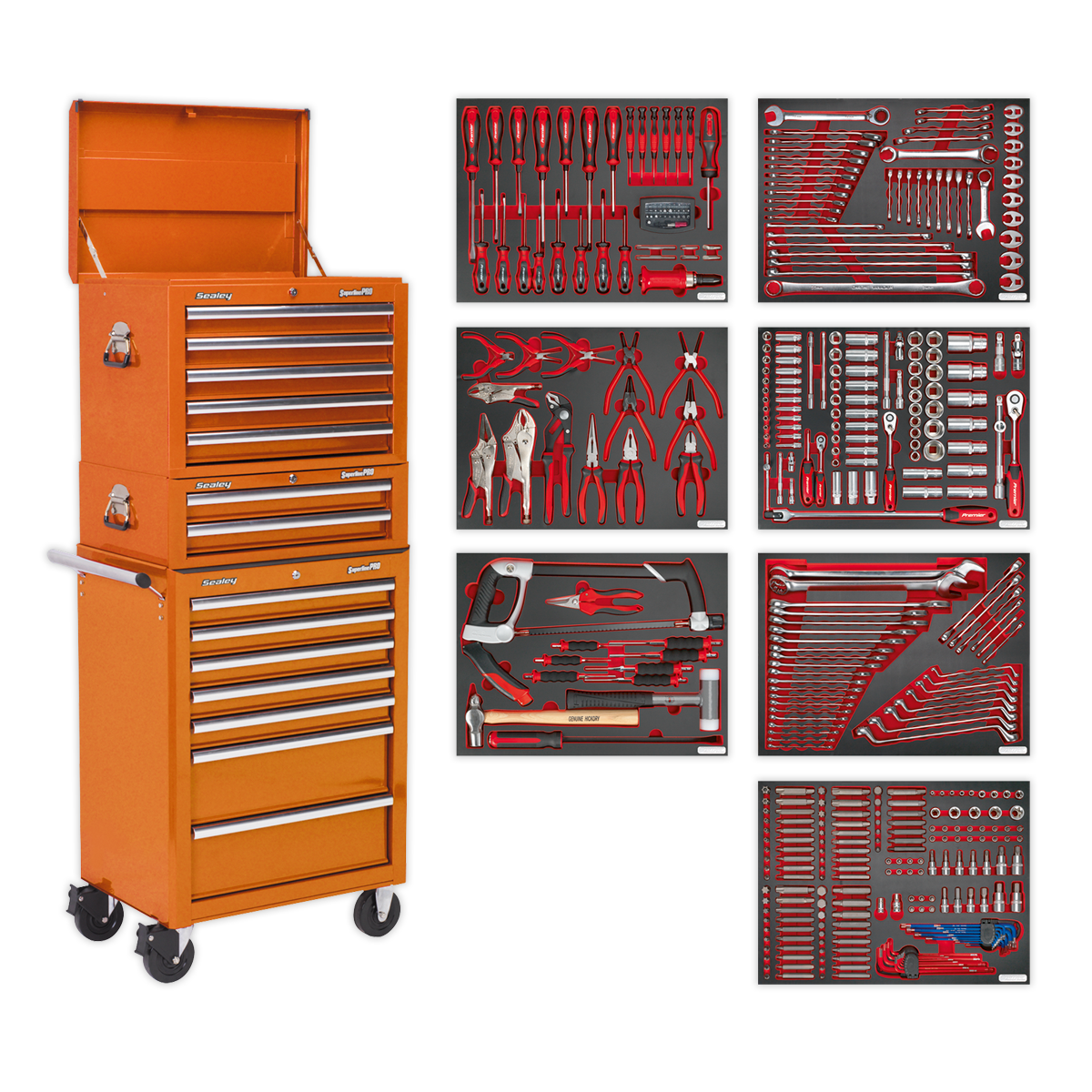 Superline PRO® Tool Chest Combination 14 Drawer with 446pc Tool Kit - Orange