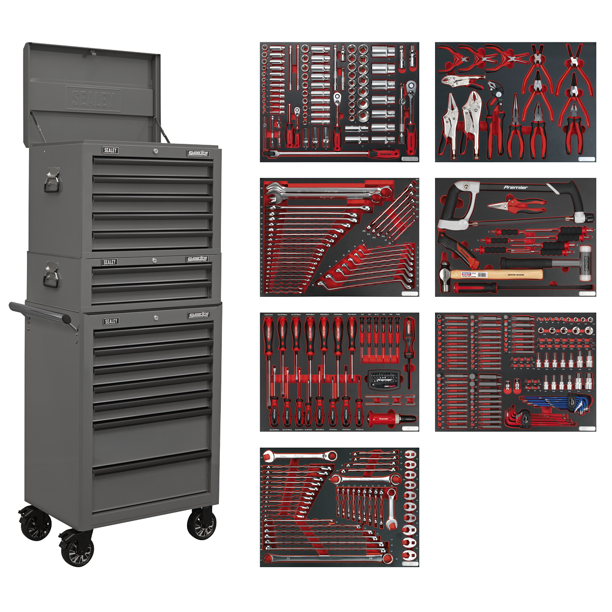 Superline PRO® Tool Chest Combination 14 Drawer with 446pc Tool Kit - Grey