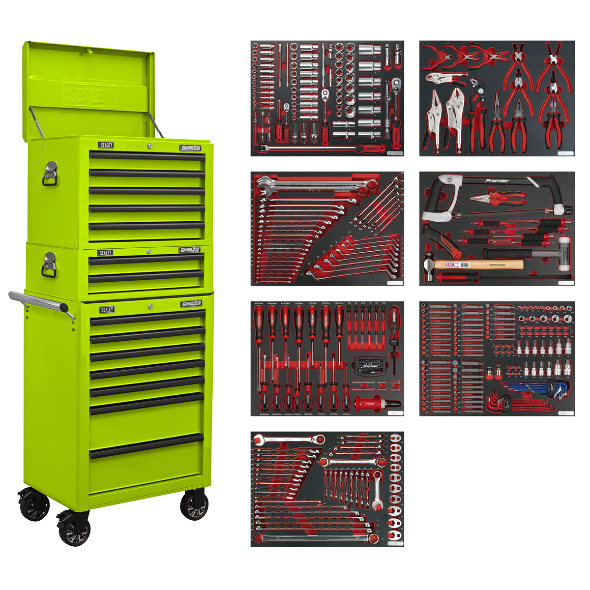 Superline PRO® Tool Chest Combination 14 Drawer with 446pc Tool Kit - Green