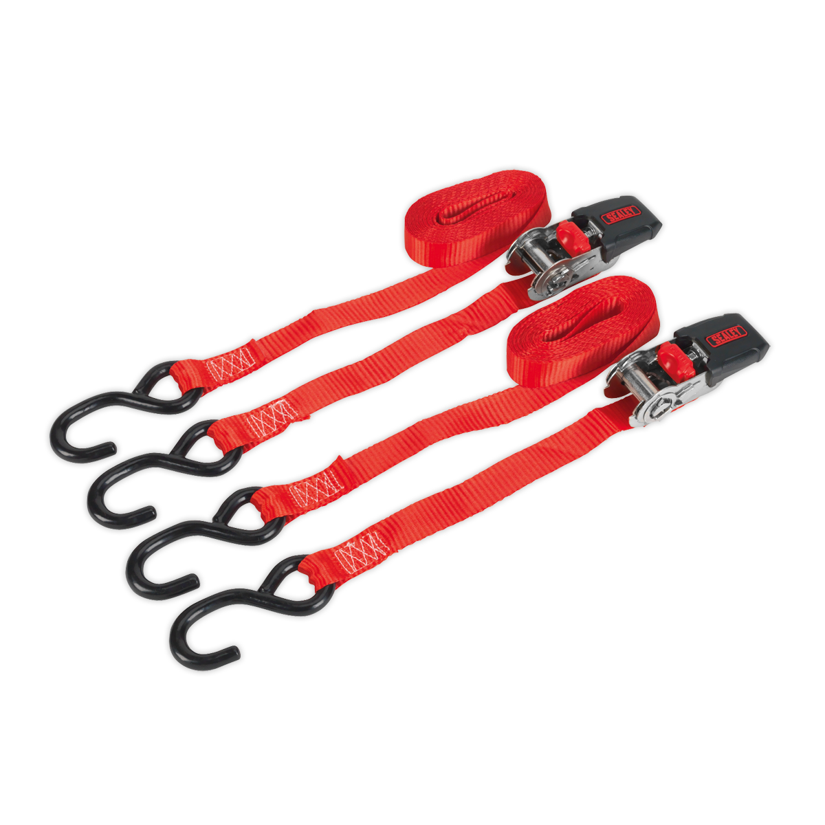 Ratchet Straps Polyester Webbing with S-Hooks 25mm x 4m 800kg Breaking Strength - Pair