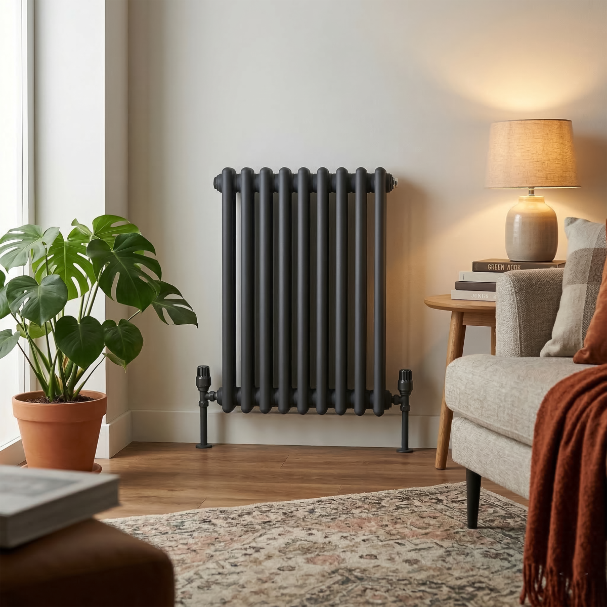 Baridi Horizontal Traditional 2 Column Radiator 600 x 427mm – Anthracite