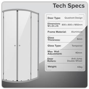 Quadrant Shower Entry Enclosure 800 x 800 x 1850mm with 6mm Tempered Glass - Chrome
