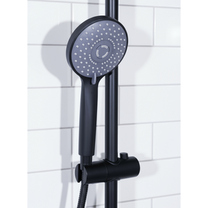 Thermostatic Shower Mixer Set, 20cm Round Head, Adjustable Rail - Black