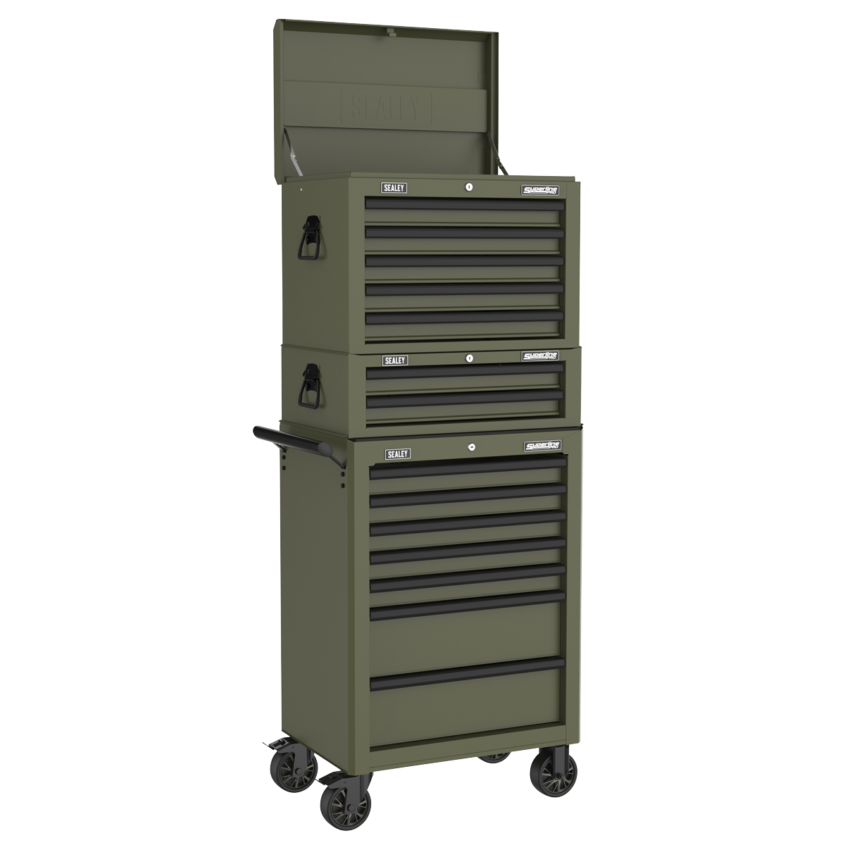 Superline PRO® Topchest, Mid-Box Tool Chest & Rollcab Combination 14 Drawer - Khaki