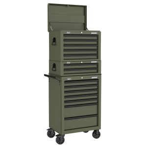 Superline PRO® Topchest, Mid-Box Tool Chest & Rollcab Combination 14 Drawer - Khaki
