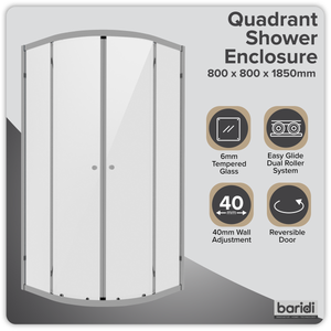 Quadrant Shower Entry Enclosure 800 x 800 x 1850mm with 6mm Tempered Glass - Chrome