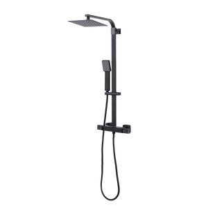 Thermostatic Shower Mixer Set, 20x20cm Square Head, Adjustable Rail - Black