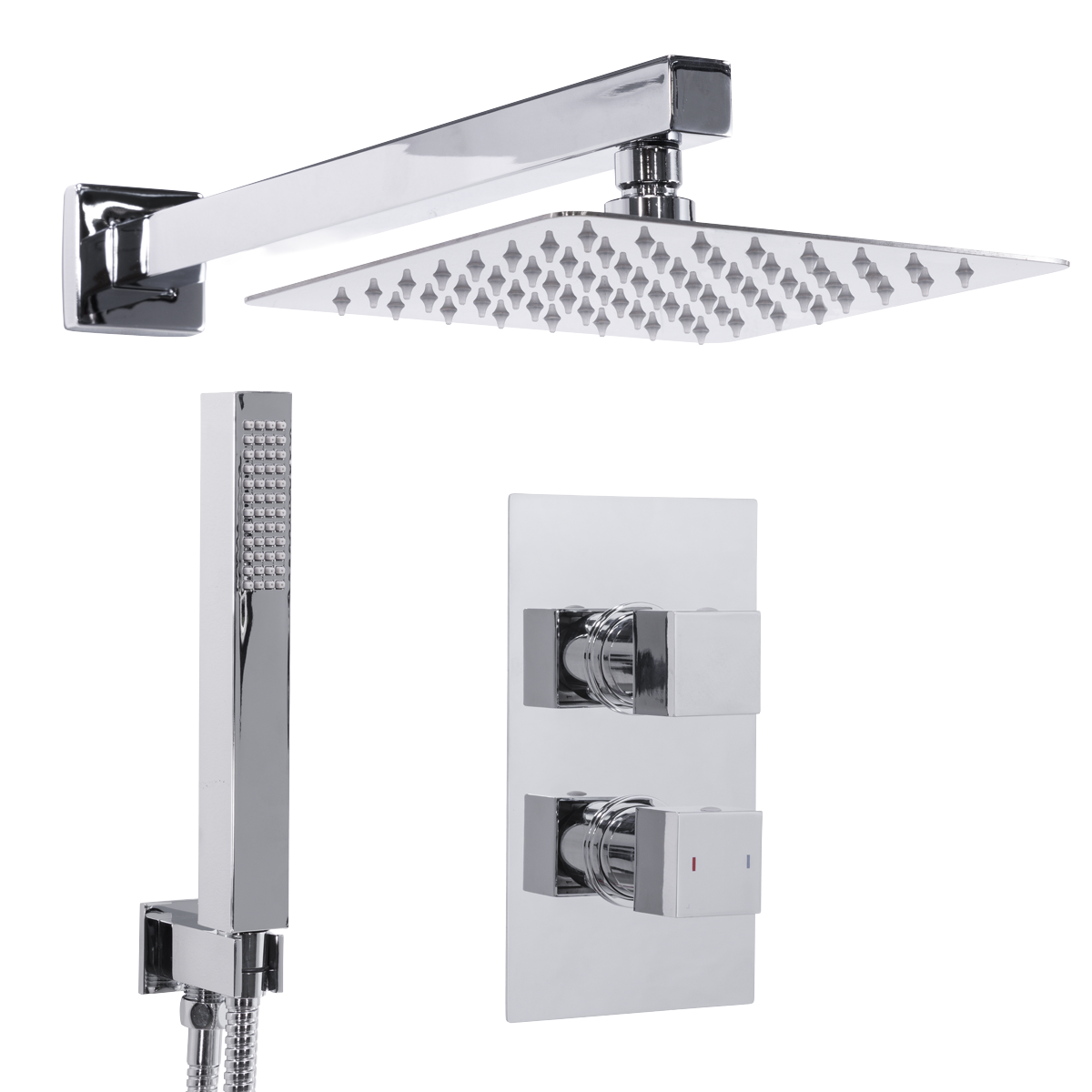 Concealed Thermostatic Shower Set 20 x 20cm Square Head & Hand Shower - Chrome