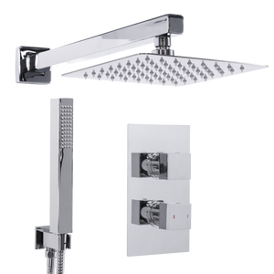 Concealed Thermostatic Shower Set 20 x 20cm Square Head & Hand Shower - Chrome