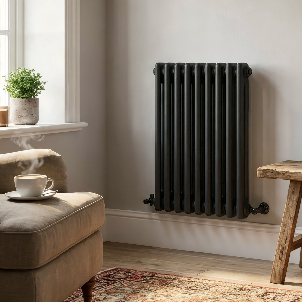 Baridi Horizontal Traditional 2 Column Radiator 600 x 427mm – Black