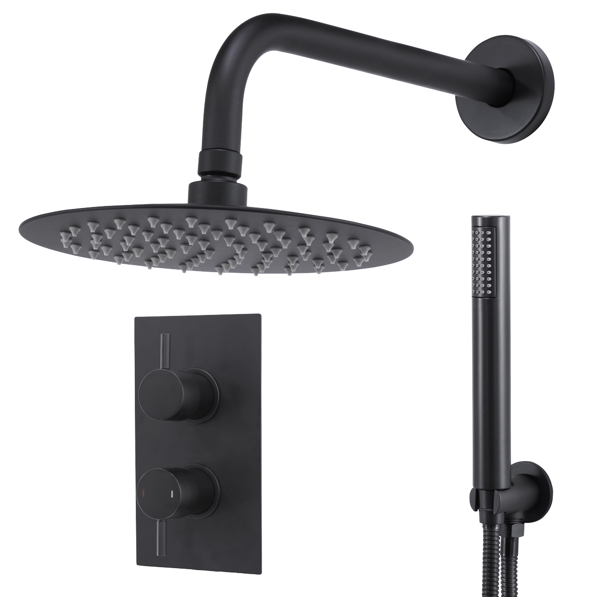 Concealed Thermostatic Shower Set, 20cm Round Head & Hand Shower - Black