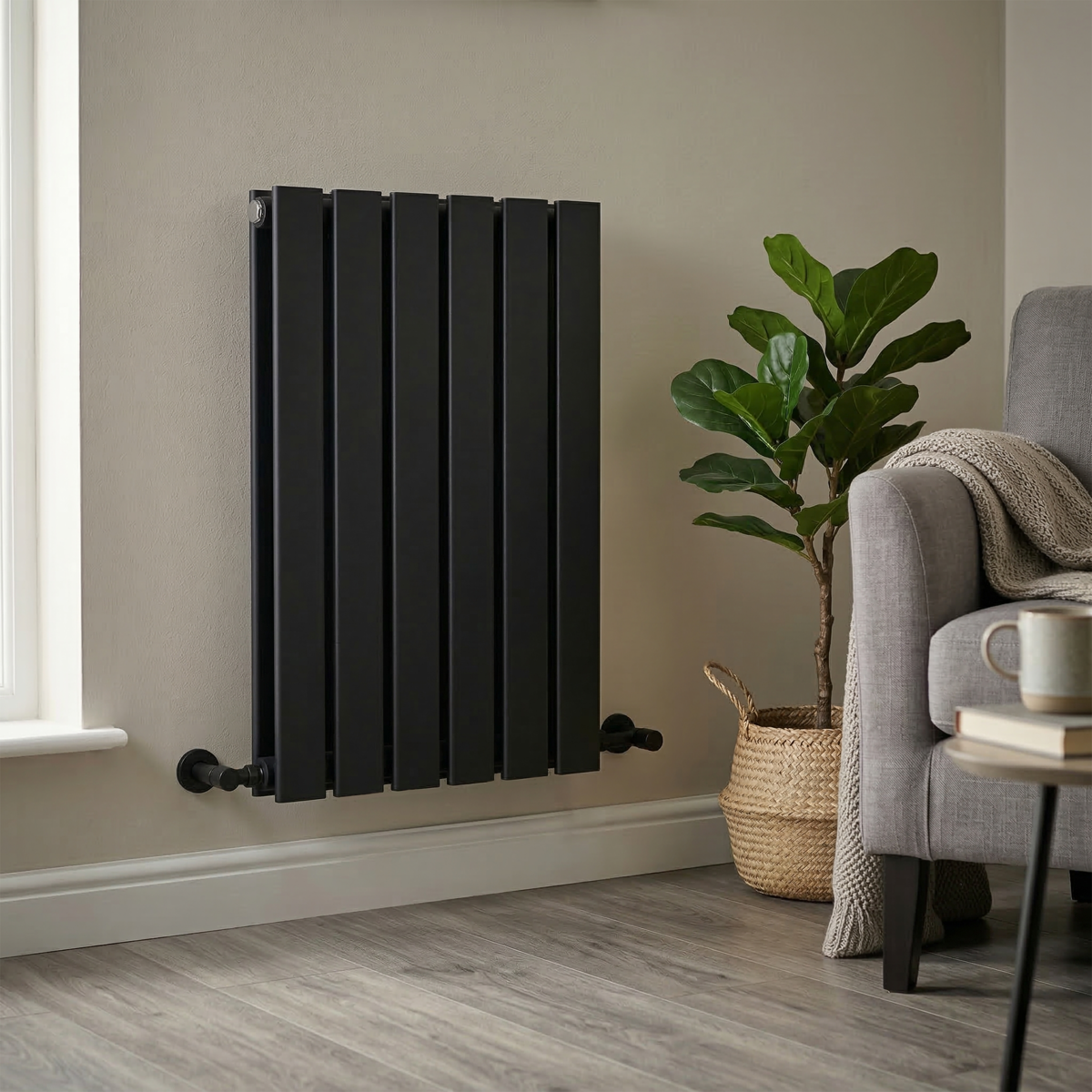 Baridi Horizontal Radiator Contemporary Double Flat Panel Design 600 x 420mm – Black