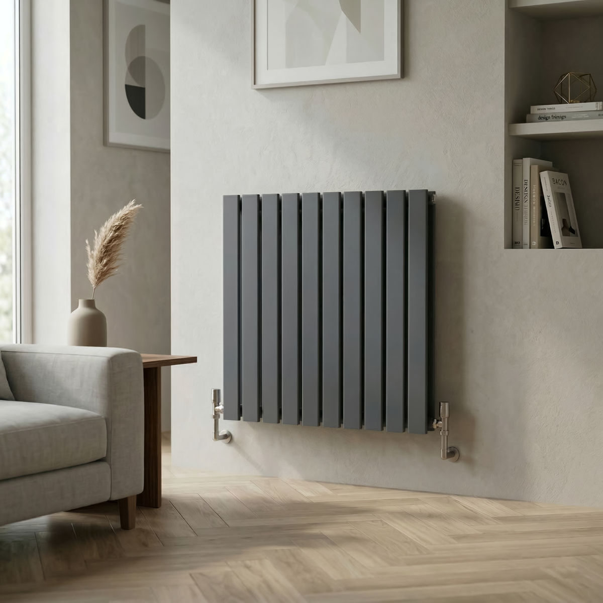 Baridi Horizontal Radiator Contemporary Double Flat Panel Design 600 x 700mm – Anthracite