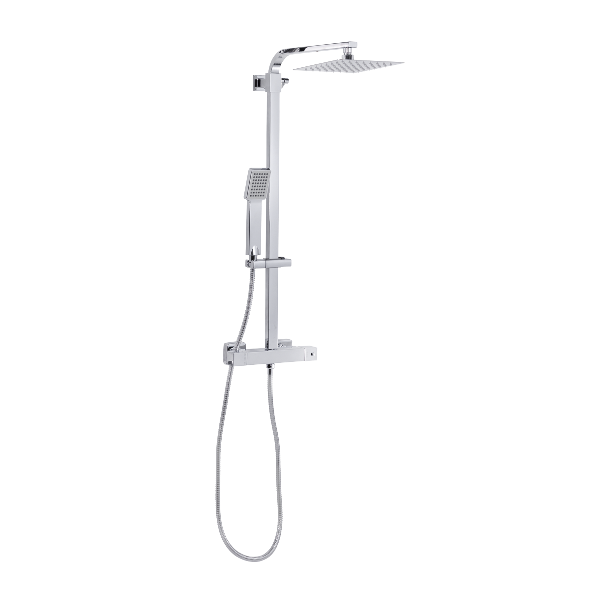 Thermostatic Shower Mixer Set, 20x20cm Square Head, Adjustable Rail - Chrome