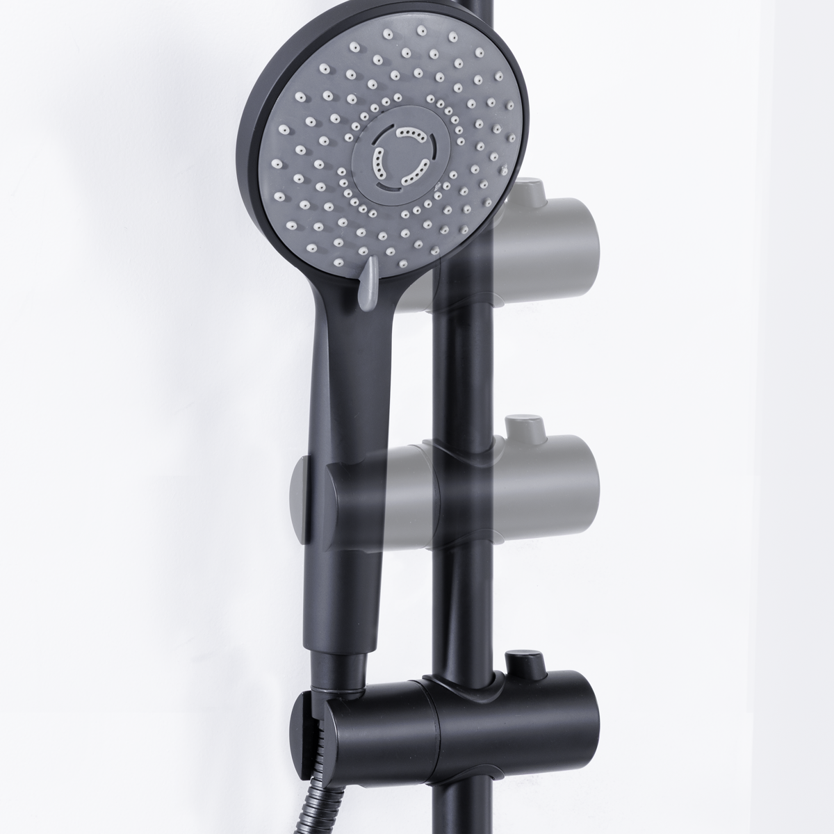Thermostatic Shower Mixer Set, 20cm Round Head, Adjustable Rail - Black