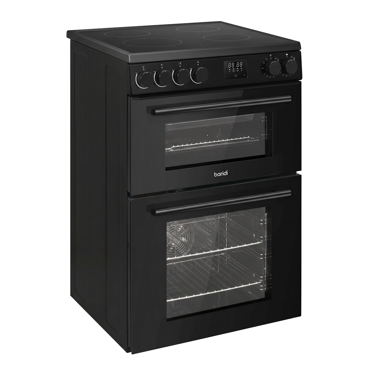Baridi 60cm Freestanding Cooker with 99L Double Cavity & Ceramic Hob - Black