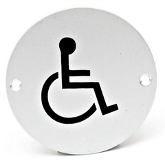 Disabled Symbol SP75/3 Screen Printed Round Metal Disability Toilet Bathroom Restroom Washroom Door Signage 75mm