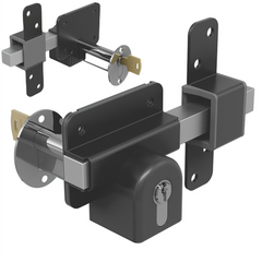 Gatemate Euro Profile Cylinder Long Throw Lock Double Locking Gate Shed Garage Door Security Bolt - Black & Stainless Steel