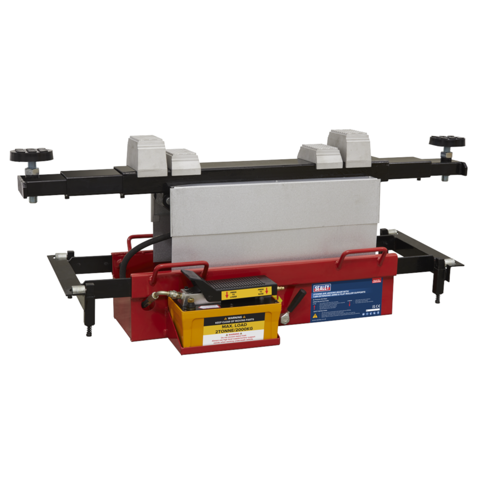 Sealey SJBEX200A Air Operated Jacking Beam MOT Inspection Pit Vehicle Ramp with Arm Extenders and Flat Roller Supports, 2 Tonne Capacity