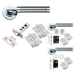 Timothy Wood Limited TW2000 Internal Door Handle Packs Lever on Rose with Fire Rated Ball Bearing Hinges Dual Polished & Satin Chrome