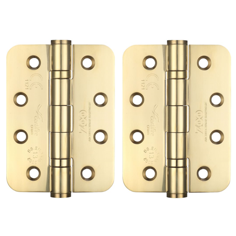 Zoo Hardware ZHSS243R Grade 13 Stainless Steel Fire Rated Ball Bearing Door Hinges 4 Inch 102mm - Radius - PVD Brass