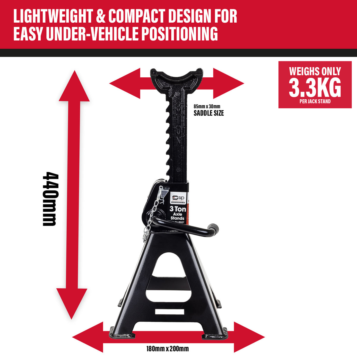 SIP Ratchet Type Axle Stands, 3 Tonne (03637)