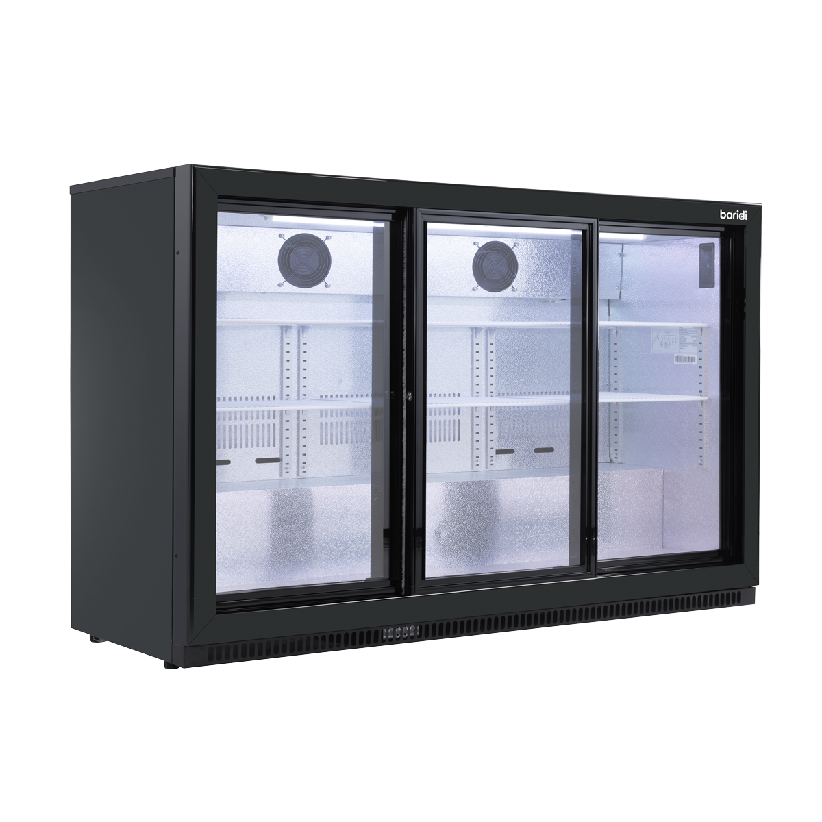 Baridi Back Bar Drinks Fridge/Cooler with Triple Sliding Door & Security Lock 307L - Black