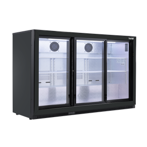 Baridi Back Bar Drinks Fridge/Cooler with Triple Sliding Door & Security Lock 307L - Black