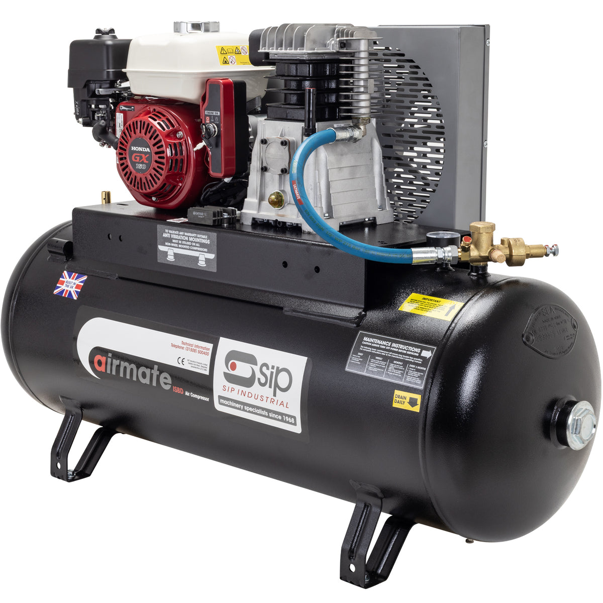 SIP AIRMATE ISHP5.5/150ES 150L Industrial Petrol Air Compressor, 5.5hp (04551)
