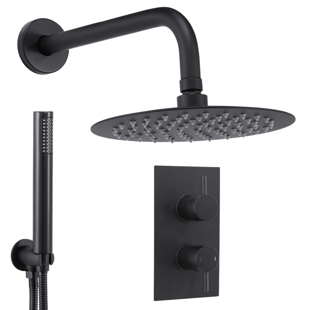Concealed Thermostatic Shower Set, 20cm Round Head & Hand Shower - Black