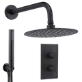 Concealed Thermostatic Shower Set, 20cm Round Head & Hand Shower - Black