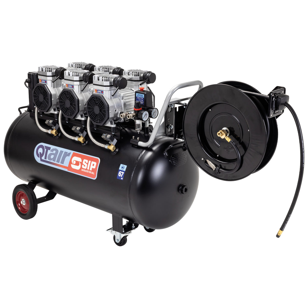 SIP QT AIR DD 4.5hp 150ltr Ultra Low Noise Compressor & Hose Reel Package