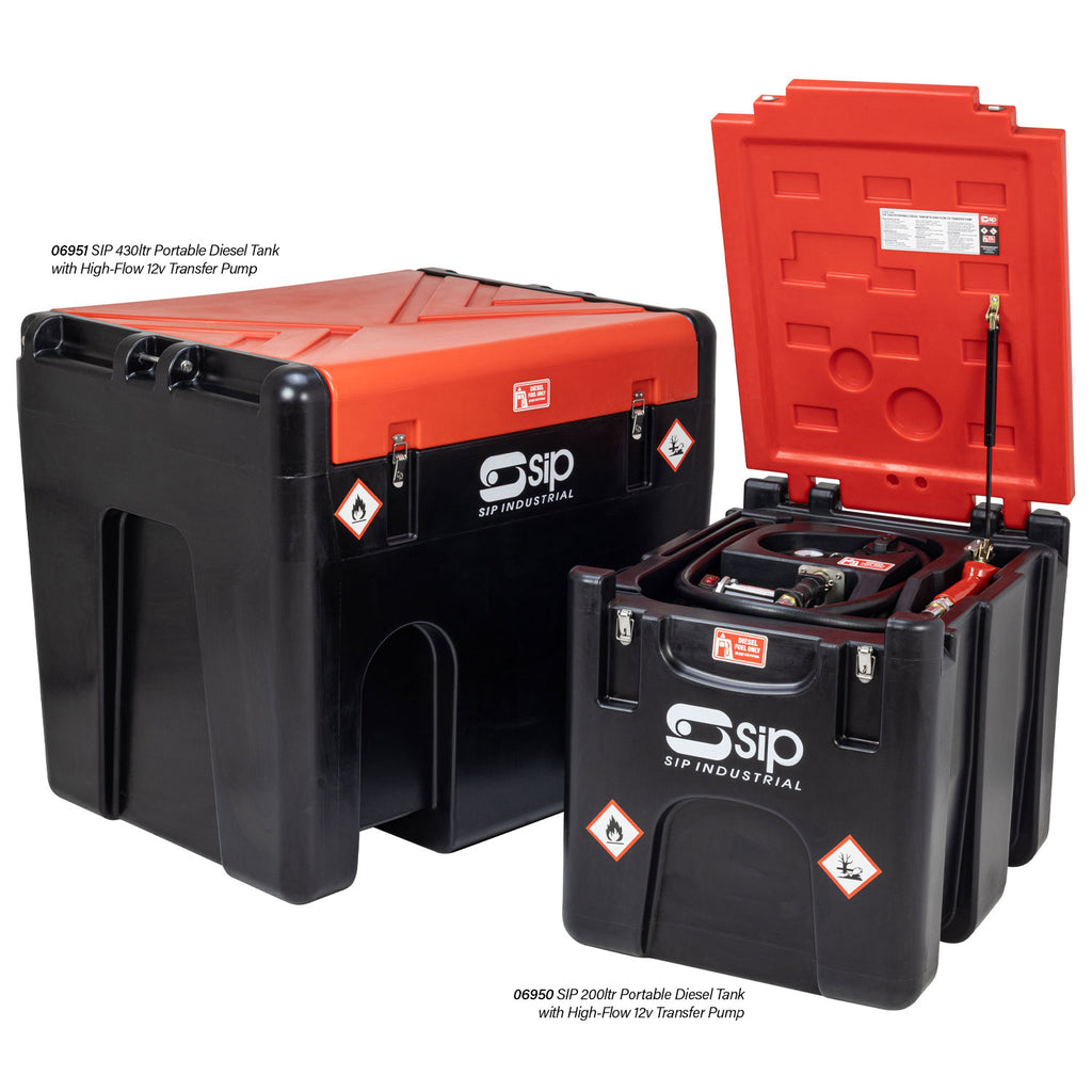 SIP 200ltr Portable Diesel Tank with High-Flow 12v Transfer Pump