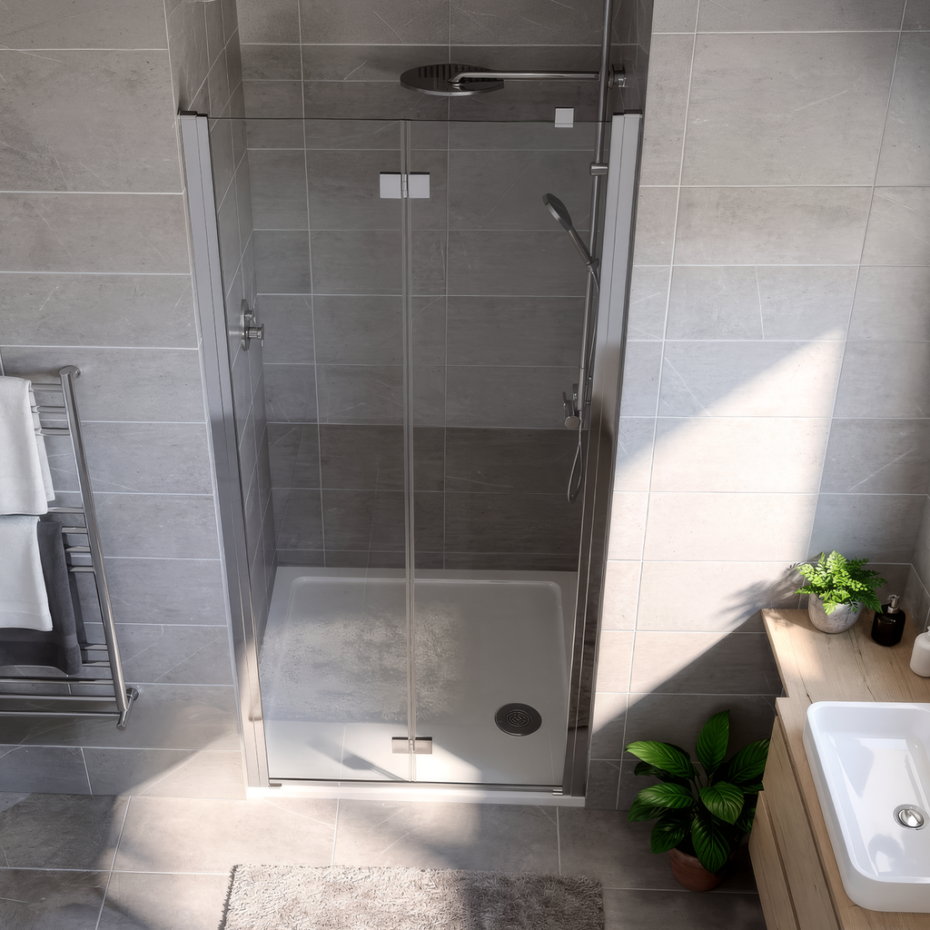 Bi-Fold Shower Door 800 x 1850mm, 6mm Tempered Glass, Reversible - Chrome