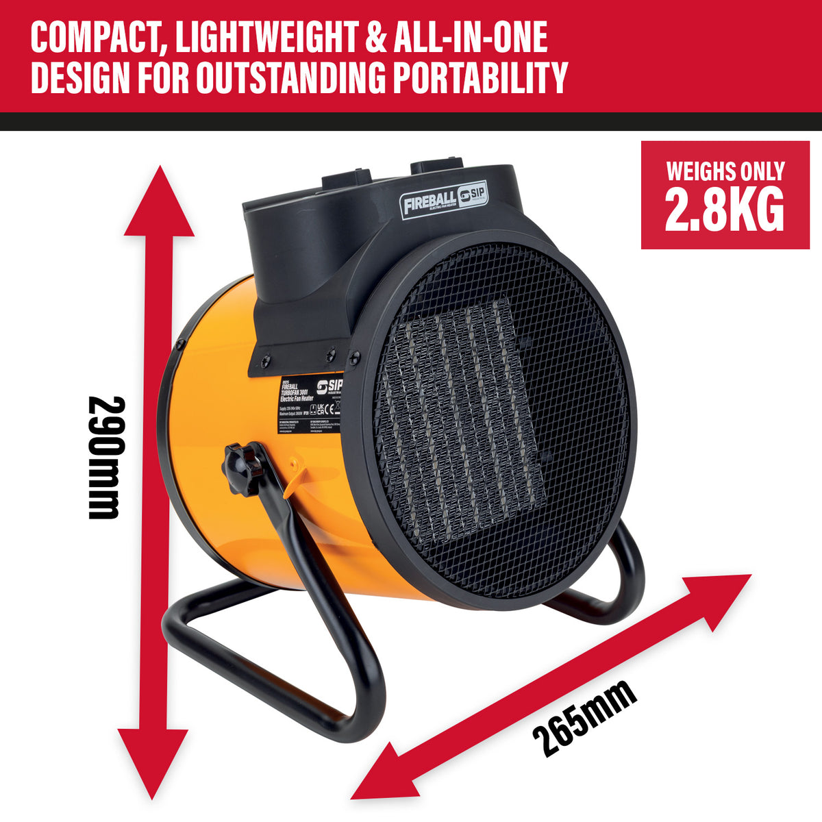 SIP FIREBALL Turbofan 3001 Electric Fan Heater, 2800W (09215)
