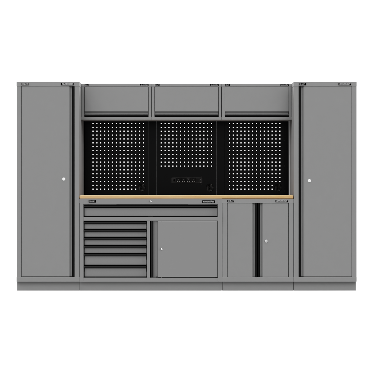 Superline PRO® Black Edition Storage System with Rubber Wood Worktop 3.24m (APMSBESTACK05W)