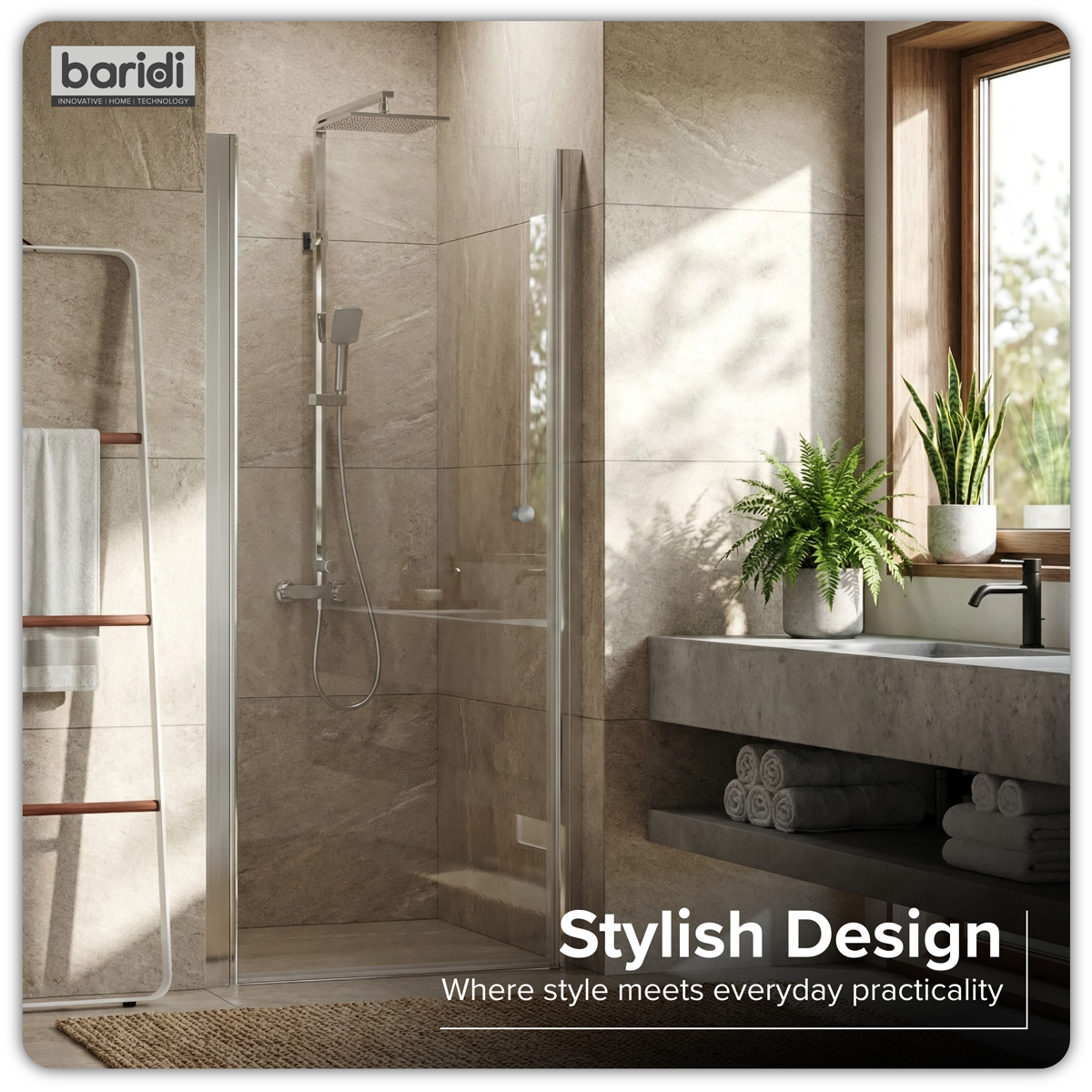 Pivot Shower Door 800 x 1850mm, 6mm Tempered Glass, Reversible - Chrome