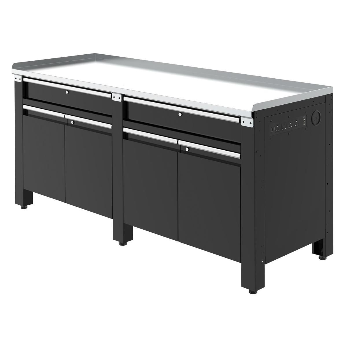 Premier Heavy-Duty Workbench with Galvanised Steel Worktop, 2 Drawers, 2 Cupboards & Power Bar 2m (AP5020GS)